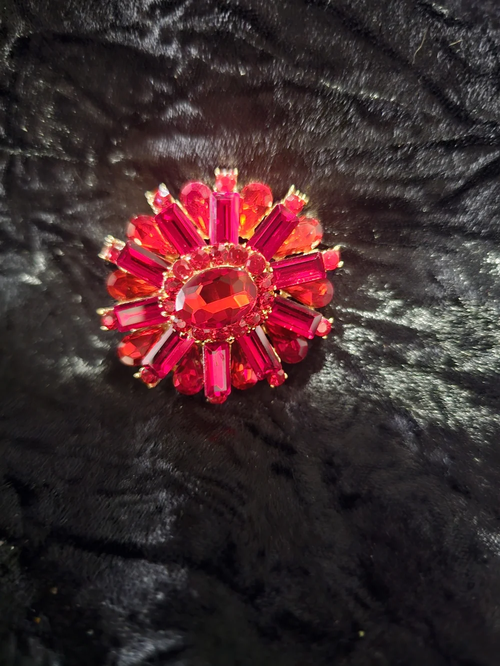 Red Crystal Floral Statement Brooch - Unbranded